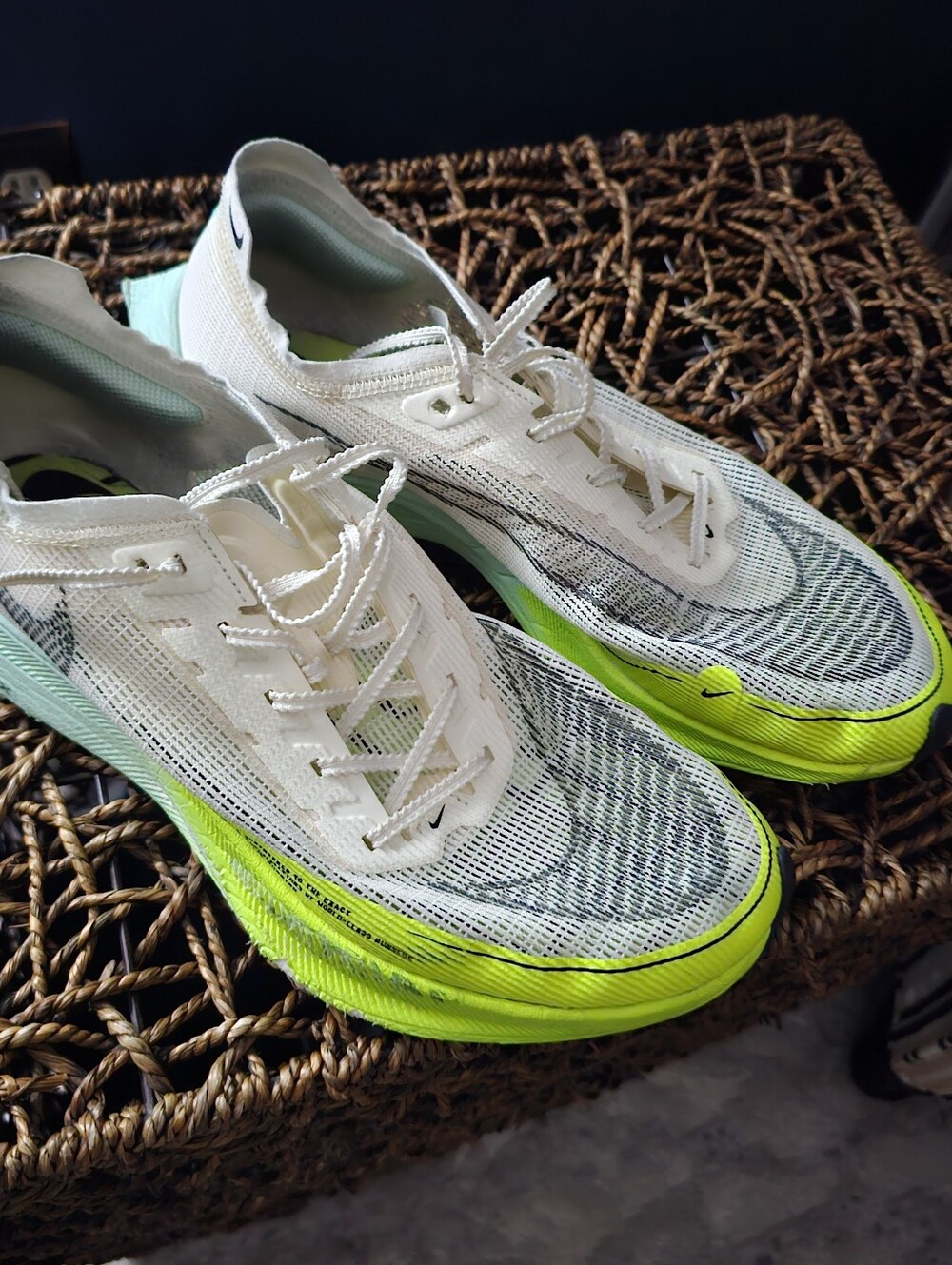 Nike White and Neon Green Racing Flats Mens 11